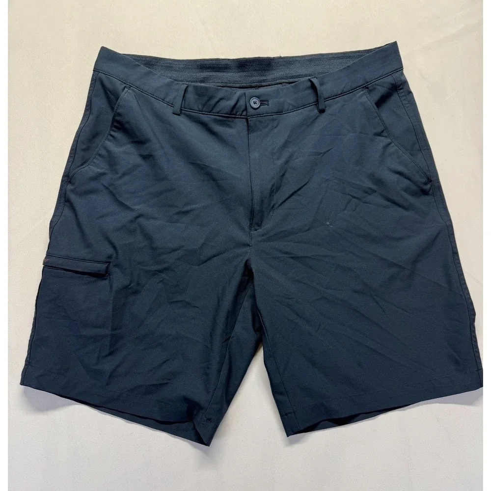 Greg Norman Golf Shorts Men 36 Navy Blue Shark Logo Stretch Athletic Performance
